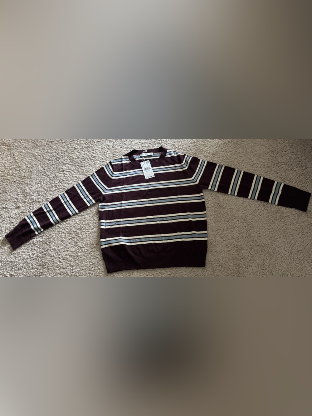 NWT  Ladies Striped Crewneck Sweater - Maroon Sz S